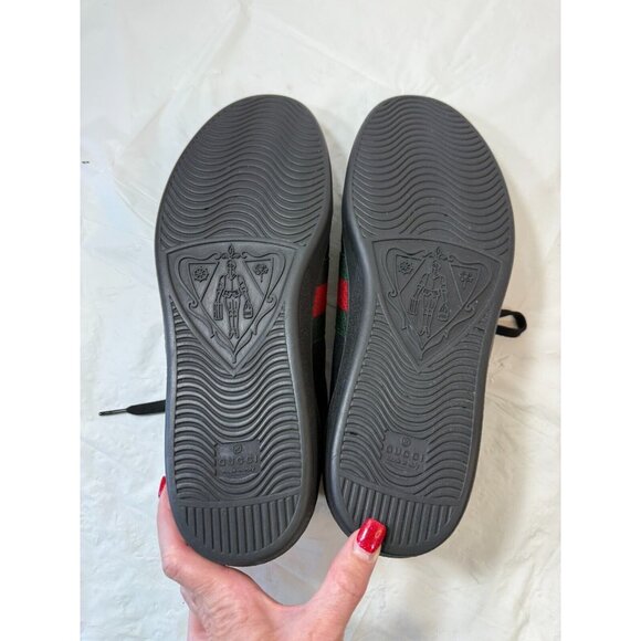 Gucci Ace Black Leather Python Embossed Leather Lace Up Sneakers Men size12 - Picture 4 of 16